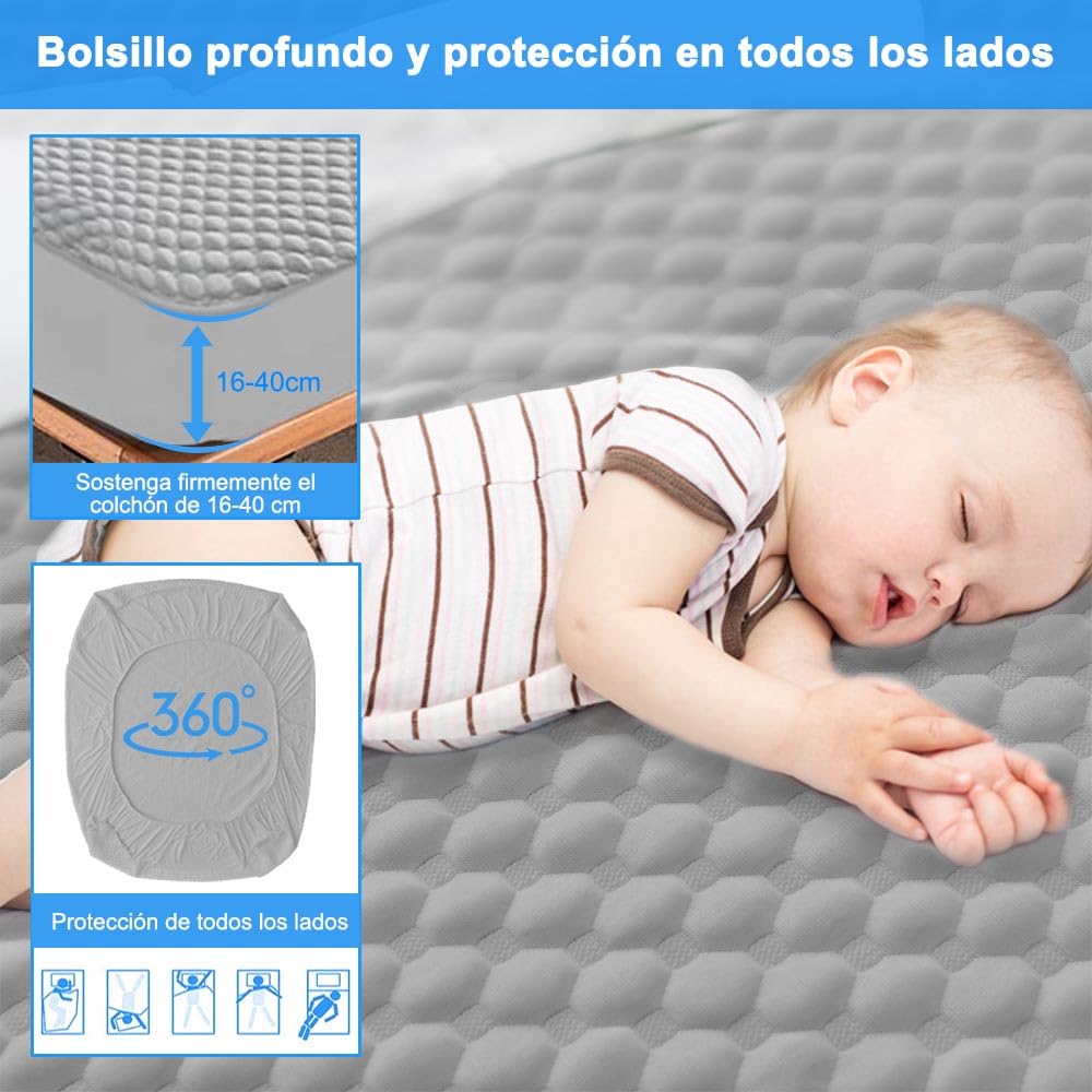 NANWEI Gris Protector de Colchón Acolchado Impermeable Hipoalergénico